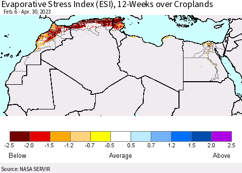 North Africa Evaporative Stress Index (ESI), 12-Weeks over Croplands Thematic Map For 4/24/2023 - 4/30/2023