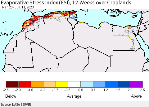 North Africa Evaporative Stress Index (ESI), 12-Weeks over Croplands Thematic Map For 6/5/2023 - 6/11/2023