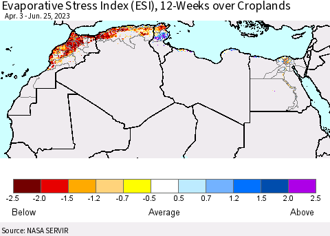 North Africa Evaporative Stress Index (ESI), 12-Weeks over Croplands Thematic Map For 6/19/2023 - 6/25/2023