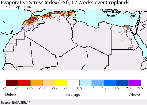 North Africa Evaporative Stress Index (ESI), 12-Weeks over Croplands Thematic Map For 9/11/2023 - 9/17/2023