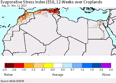 North Africa Evaporative Stress Index (ESI), 12-Weeks over Croplands Thematic Map For 11/6/2023 - 11/12/2023