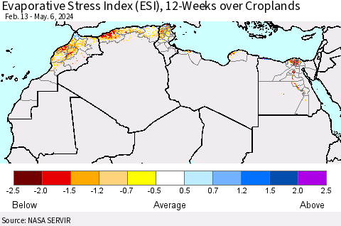 North Africa Evaporative Stress Index (ESI), 12-Weeks over Croplands Thematic Map For 5/6/2024 - 5/12/2024
