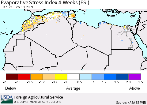 North Africa Evaporative Stress Index (ESI), 4-Weeks Thematic Map For 2/18/2019 - 2/24/2019