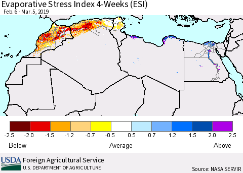 North Africa Evaporative Stress Index (ESI), 4-Weeks Thematic Map For 3/4/2019 - 3/10/2019