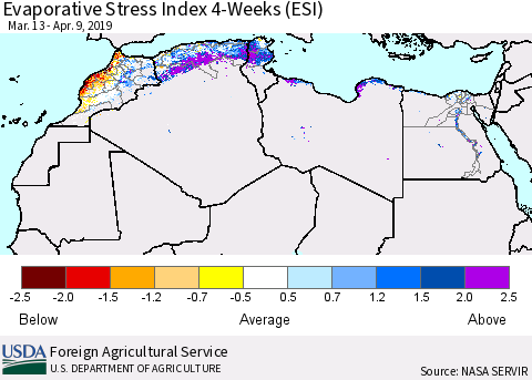 North Africa Evaporative Stress Index (ESI), 4-Weeks Thematic Map For 4/8/2019 - 4/14/2019