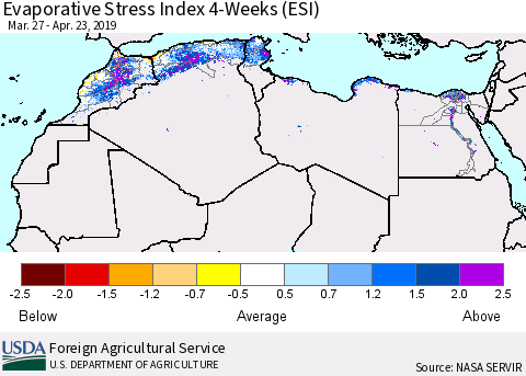 North Africa Evaporative Stress Index (ESI), 4-Weeks Thematic Map For 4/22/2019 - 4/28/2019