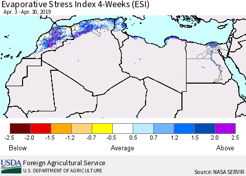 North Africa Evaporative Stress Index (ESI), 4-Weeks Thematic Map For 4/29/2019 - 5/5/2019