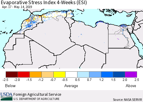 North Africa Evaporative Stress Index (ESI), 4-Weeks Thematic Map For 5/13/2019 - 5/19/2019