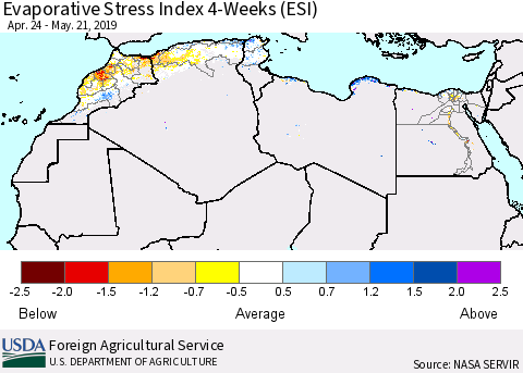 North Africa Evaporative Stress Index (ESI), 4-Weeks Thematic Map For 5/20/2019 - 5/26/2019