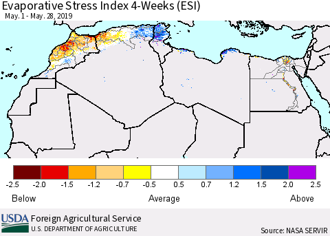 North Africa Evaporative Stress Index (ESI), 4-Weeks Thematic Map For 5/27/2019 - 6/2/2019