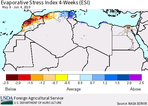 North Africa Evaporative Stress Index (ESI), 4-Weeks Thematic Map For 6/3/2019 - 6/9/2019