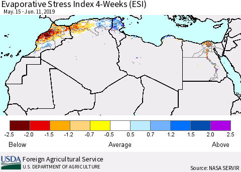 North Africa Evaporative Stress Index (ESI), 4-Weeks Thematic Map For 6/10/2019 - 6/16/2019
