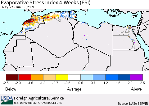 North Africa Evaporative Stress Index (ESI), 4-Weeks Thematic Map For 6/17/2019 - 6/23/2019