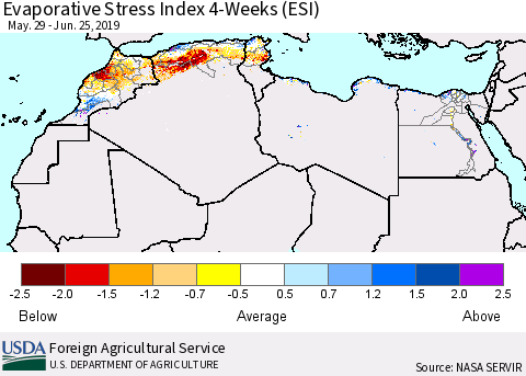 North Africa Evaporative Stress Index (ESI), 4-Weeks Thematic Map For 6/24/2019 - 6/30/2019