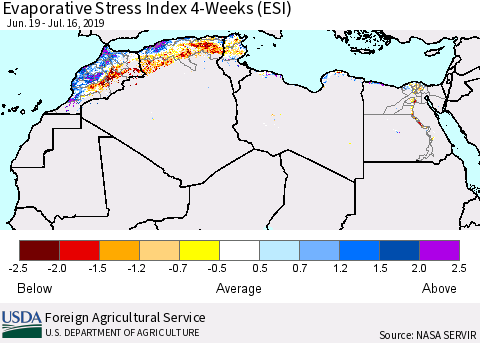 North Africa Evaporative Stress Index (ESI), 4-Weeks Thematic Map For 7/15/2019 - 7/21/2019