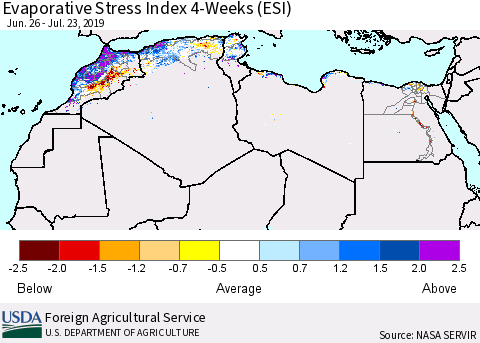 North Africa Evaporative Stress Index (ESI), 4-Weeks Thematic Map For 7/22/2019 - 7/28/2019