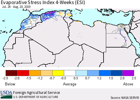 North Africa Evaporative Stress Index (ESI), 4-Weeks Thematic Map For 8/19/2019 - 8/25/2019