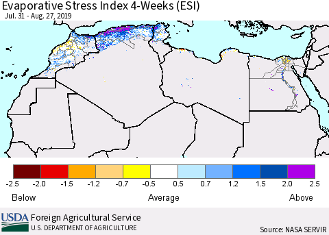 North Africa Evaporative Stress Index (ESI), 4-Weeks Thematic Map For 8/26/2019 - 9/1/2019
