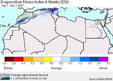 North Africa Evaporative Stress Index (ESI), 4-Weeks Thematic Map For 9/2/2019 - 9/8/2019