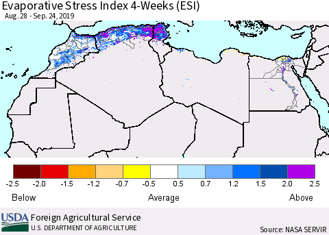North Africa Evaporative Stress Index (ESI), 4-Weeks Thematic Map For 9/23/2019 - 9/29/2019