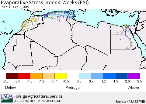 North Africa Evaporative Stress Index (ESI), 4-Weeks Thematic Map For 9/30/2019 - 10/6/2019