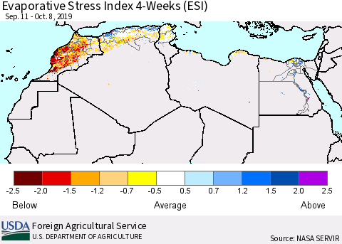 North Africa Evaporative Stress Index (ESI), 4-Weeks Thematic Map For 10/7/2019 - 10/13/2019