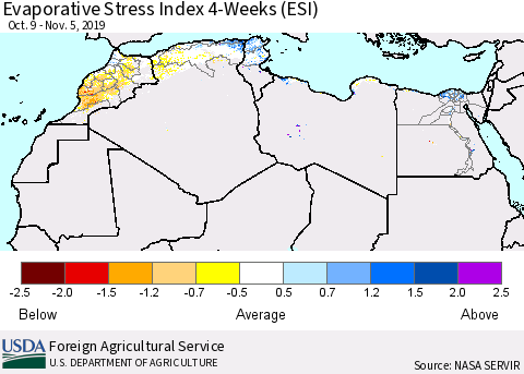 North Africa Evaporative Stress Index (ESI), 4-Weeks Thematic Map For 11/4/2019 - 11/10/2019