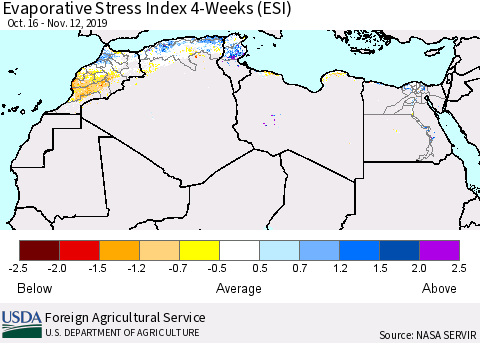 North Africa Evaporative Stress Index (ESI), 4-Weeks Thematic Map For 11/11/2019 - 11/17/2019