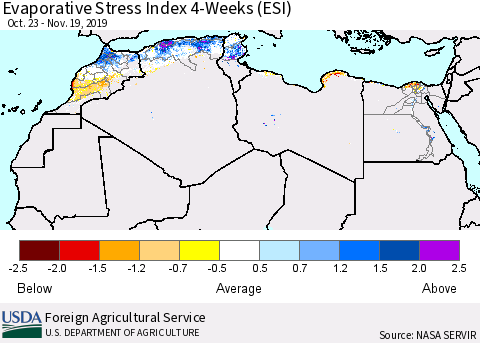 North Africa Evaporative Stress Index (ESI), 4-Weeks Thematic Map For 11/18/2019 - 11/24/2019