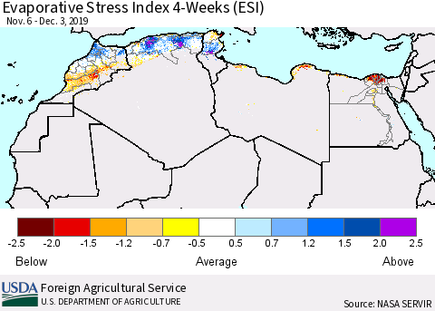North Africa Evaporative Stress Index (ESI), 4-Weeks Thematic Map For 12/2/2019 - 12/8/2019