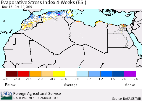 North Africa Evaporative Stress Index (ESI), 4-Weeks Thematic Map For 12/9/2019 - 12/15/2019