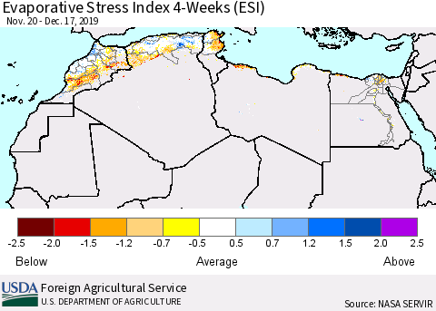 North Africa Evaporative Stress Index (ESI), 4-Weeks Thematic Map For 12/16/2019 - 12/22/2019