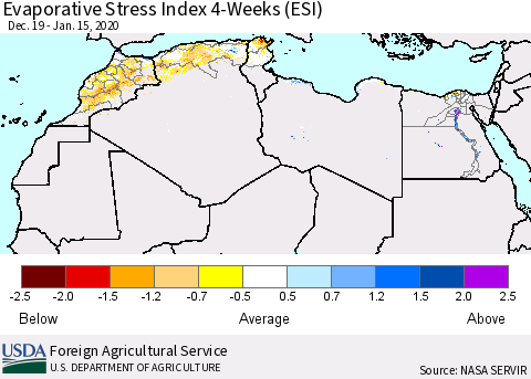 North Africa Evaporative Stress Index (ESI), 4-Weeks Thematic Map For 1/13/2020 - 1/19/2020