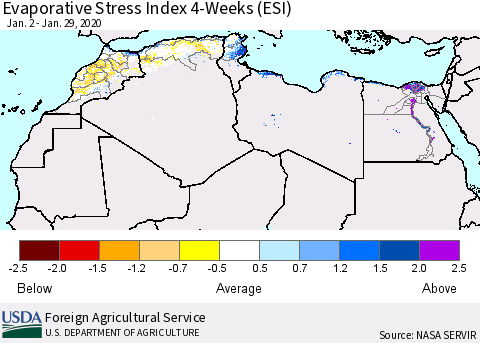 North Africa Evaporative Stress Index (ESI), 4-Weeks Thematic Map For 1/27/2020 - 2/2/2020