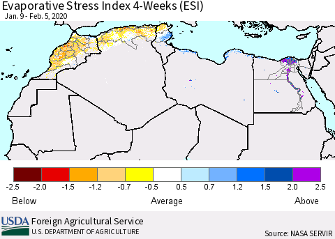North Africa Evaporative Stress Index (ESI), 4-Weeks Thematic Map For 2/3/2020 - 2/9/2020