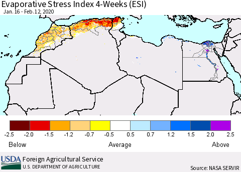 North Africa Evaporative Stress Index (ESI), 4-Weeks Thematic Map For 2/10/2020 - 2/16/2020
