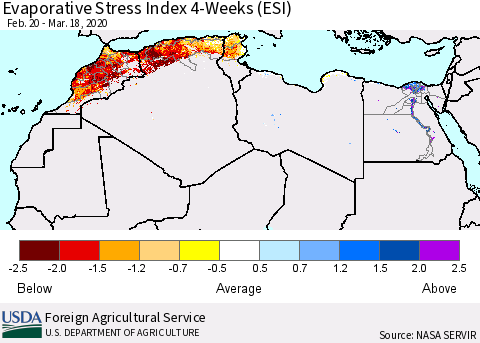 North Africa Evaporative Stress Index (ESI), 4-Weeks Thematic Map For 3/16/2020 - 3/22/2020