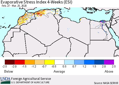 North Africa Evaporative Stress Index (ESI), 4-Weeks Thematic Map For 3/23/2020 - 3/29/2020