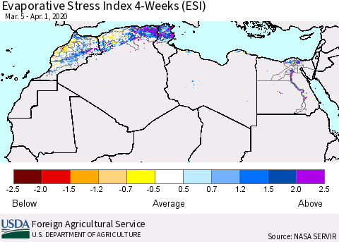 North Africa Evaporative Stress Index (ESI), 4-Weeks Thematic Map For 3/30/2020 - 4/5/2020