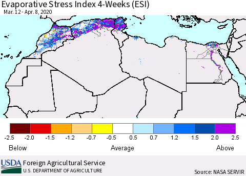 North Africa Evaporative Stress Index (ESI), 4-Weeks Thematic Map For 4/6/2020 - 4/12/2020