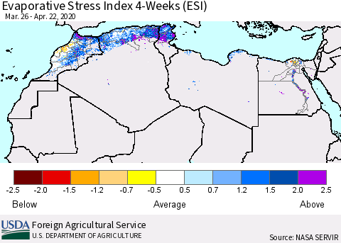 North Africa Evaporative Stress Index (ESI), 4-Weeks Thematic Map For 4/20/2020 - 4/26/2020