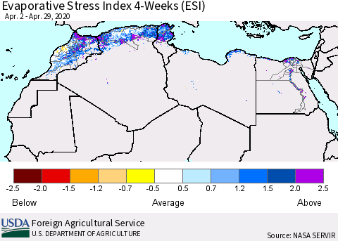 North Africa Evaporative Stress Index (ESI), 4-Weeks Thematic Map For 4/27/2020 - 5/3/2020