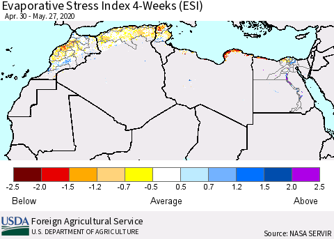 North Africa Evaporative Stress Index (ESI), 4-Weeks Thematic Map For 5/25/2020 - 5/31/2020