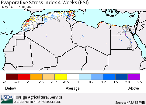 North Africa Evaporative Stress Index (ESI), 4-Weeks Thematic Map For 6/8/2020 - 6/14/2020