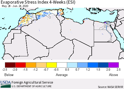 North Africa Evaporative Stress Index (ESI), 4-Weeks Thematic Map For 6/22/2020 - 6/28/2020