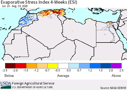 North Africa Evaporative Stress Index (ESI), 4-Weeks Thematic Map For 8/17/2020 - 8/23/2020