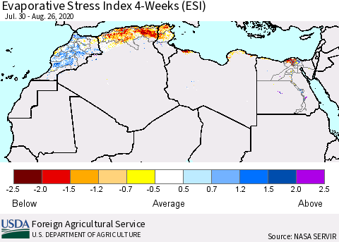 North Africa Evaporative Stress Index (ESI), 4-Weeks Thematic Map For 8/24/2020 - 8/30/2020