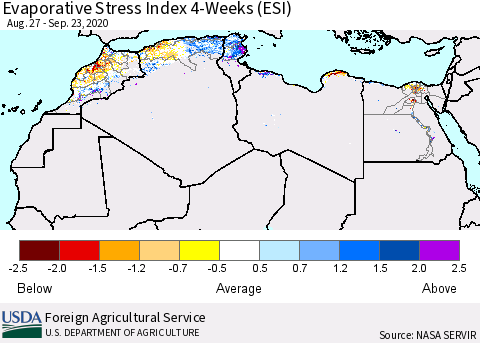 North Africa Evaporative Stress Index (ESI), 4-Weeks Thematic Map For 9/21/2020 - 9/27/2020