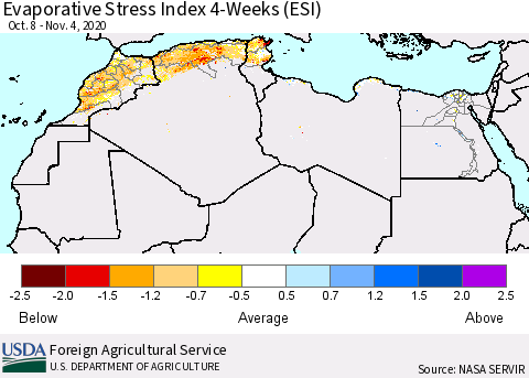 North Africa Evaporative Stress Index (ESI), 4-Weeks Thematic Map For 11/2/2020 - 11/8/2020