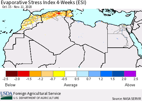 North Africa Evaporative Stress Index (ESI), 4-Weeks Thematic Map For 11/9/2020 - 11/15/2020